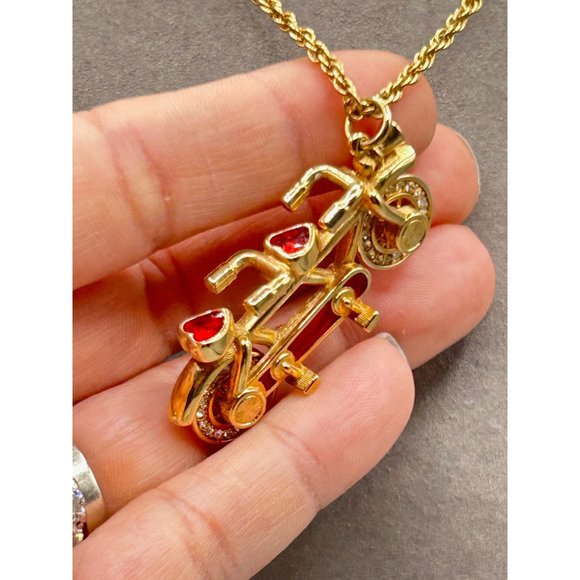 Vintage Swarovski Savvy Bicycle Pendant Necklace Crystals Red Enamel Signed Swan - Picture 5 of 11